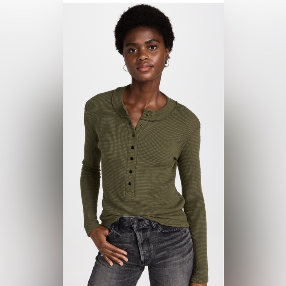 ASKK NY Olive Long Sleeve Henley Top